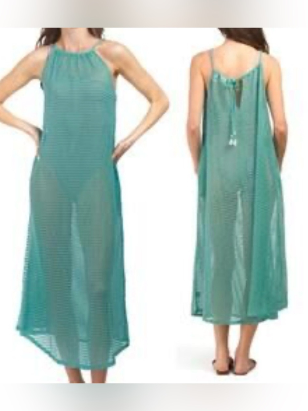 Haute Hippie Open Open-Knit Crochet Maxi Coverup Dress Teal large